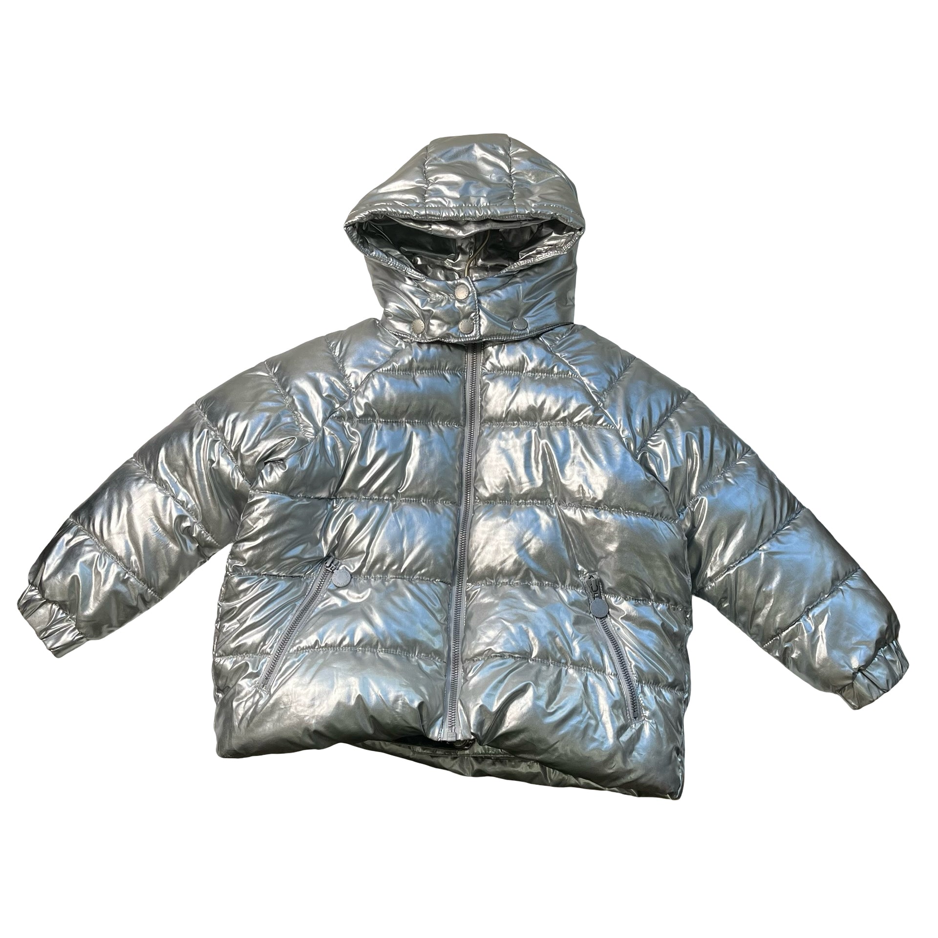 Stella McCartney Kids Silver Metallic Hooded Puffer Jacket - Size 6