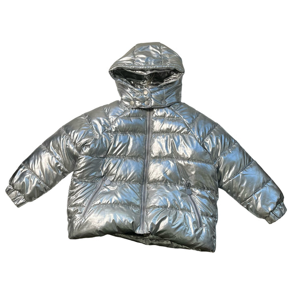 Stella McCartney Kids Silver Metallic Hooded Puffer Jacket - Size 6