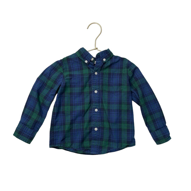 Janie and Jack Navy & Green Plaid Button Down Shirt - Size 2