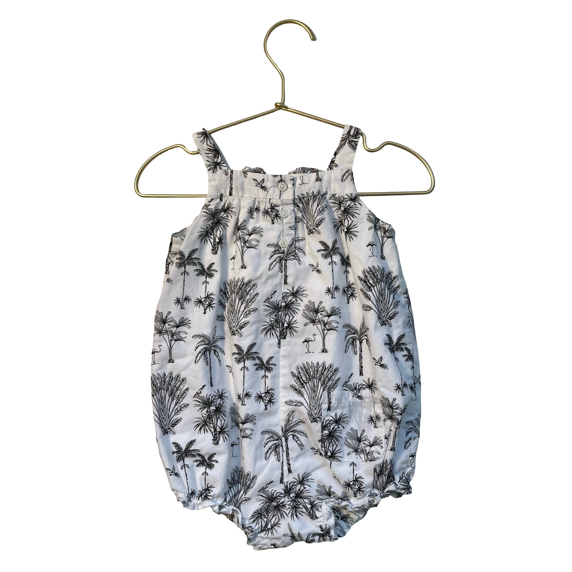 Janie and Jack White & Black Tropical Tree Toile Print Bubble Romper - 18-24 Mo