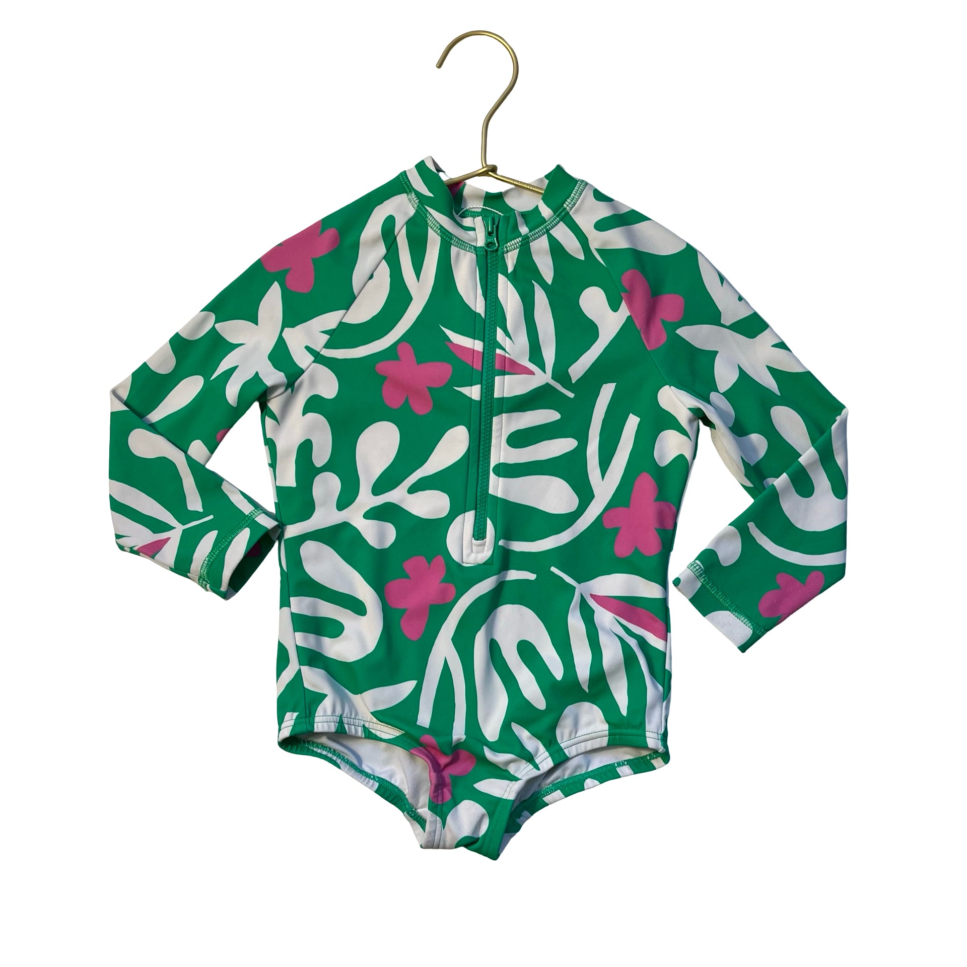 Hanna Andersson Green, Ivory, Pink Print Swim Suit - Size 3T