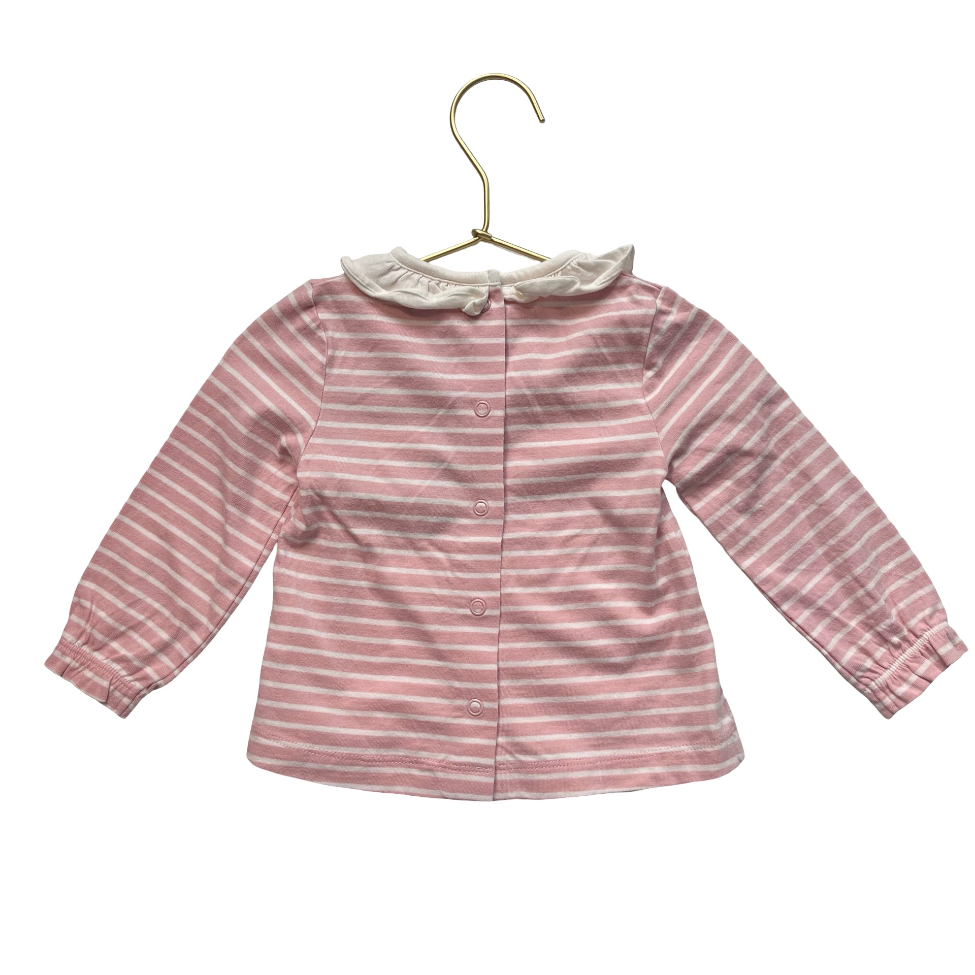 Baby Boden Pink Stripe Hedgehog & Leaves Applique Top - Size 6-9 Mo