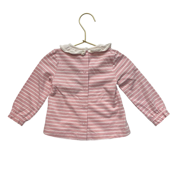 Baby Boden Pink Stripe Hedgehog & Leaves Applique Top - Size 6-9 Mo