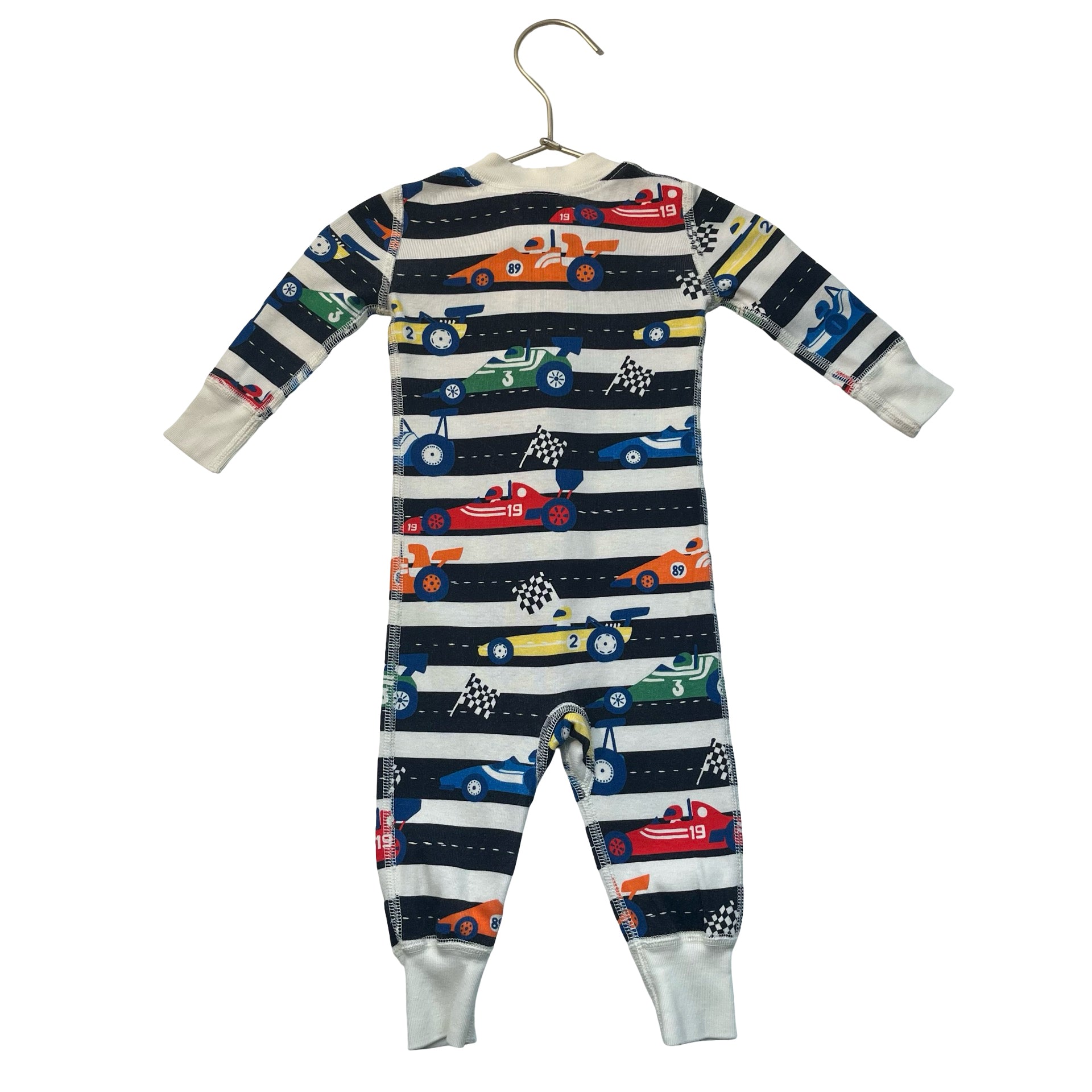 Hanna Andersson Stripe & Race Car Print One-Piece PJS - Size 3-6 Mo