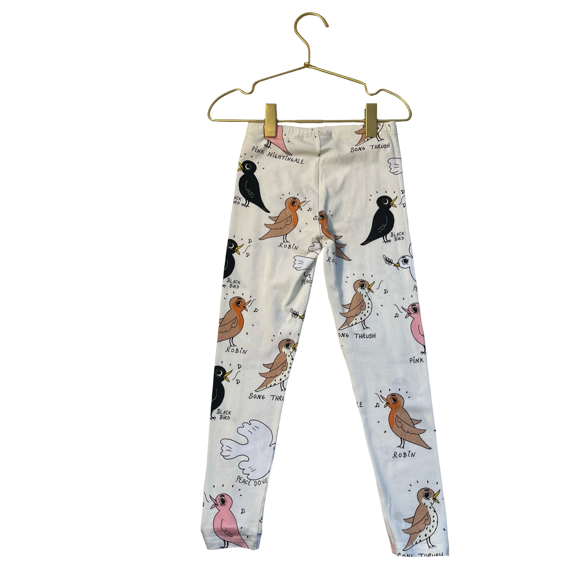 Mini Rodini Ivory Bird Print Leggings - Size 4-5