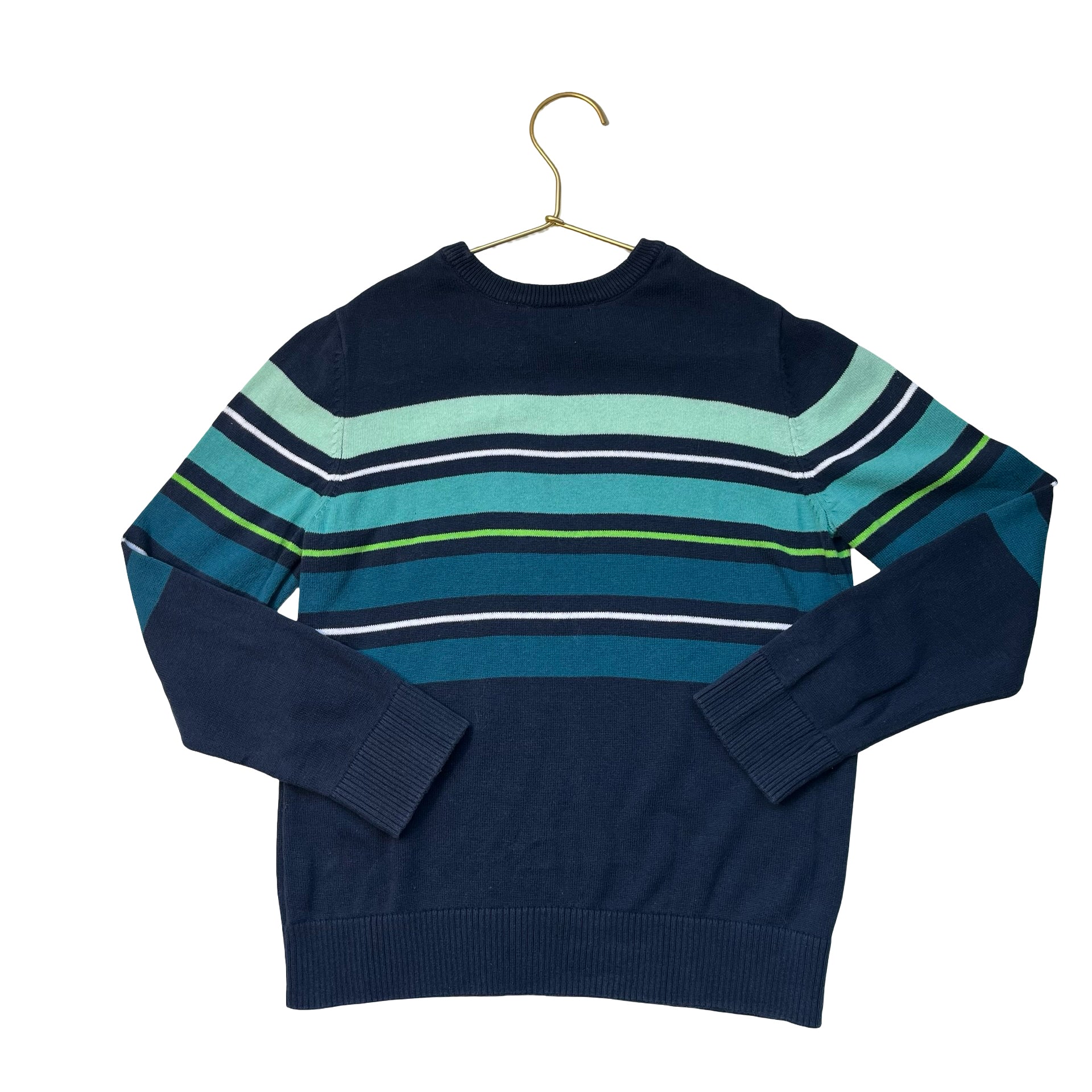 Children's Place Navy & Teal Striped Cotton Sweater - Size M 7-8