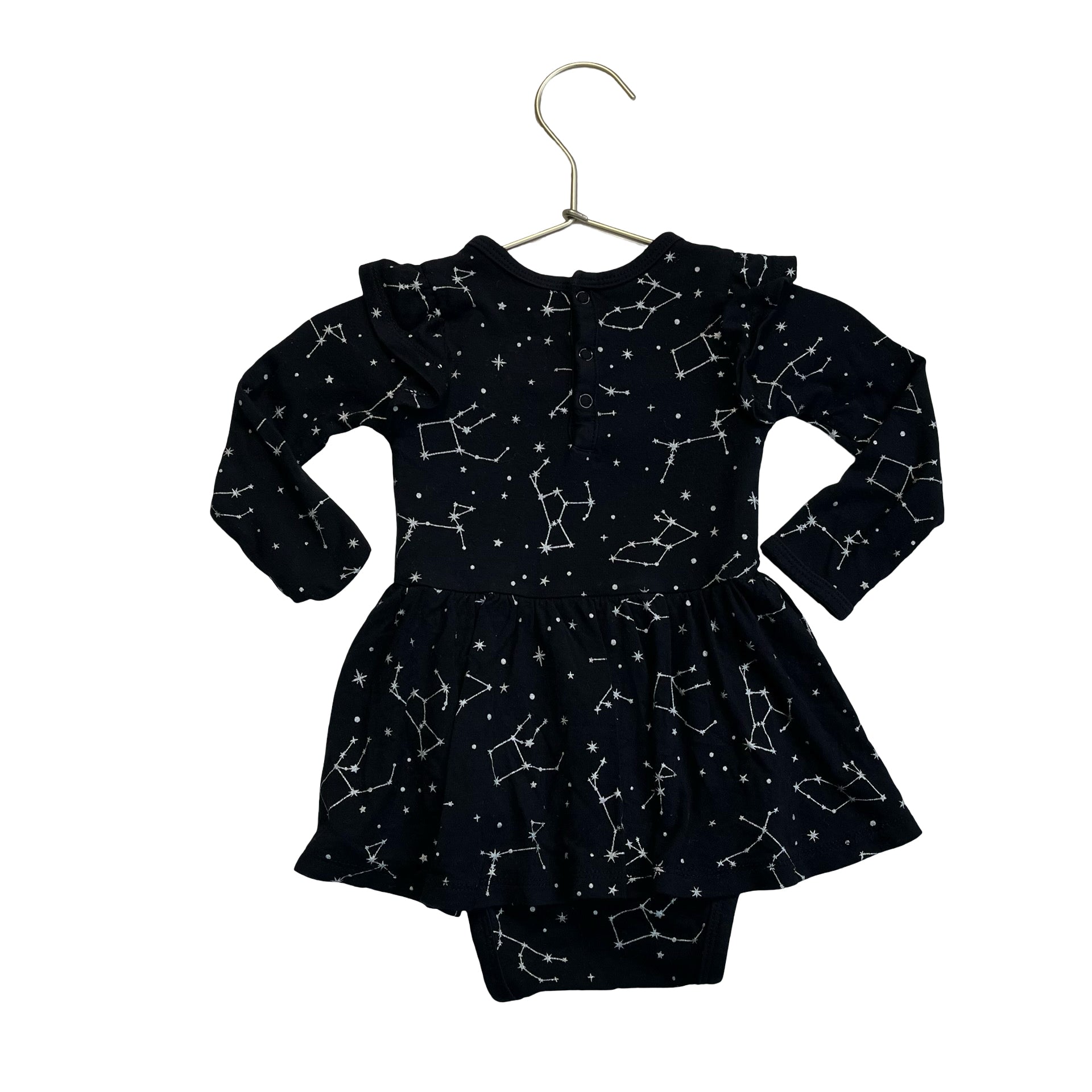 Kyte Black & Silver Constellation Print Bodysuit Dress - Size 6-12 Mo