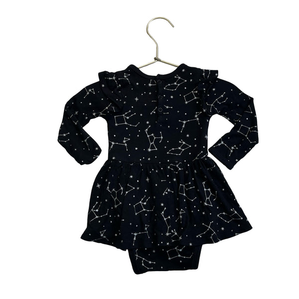 Kyte Black & Silver Constellation Print Bodysuit Dress - Size 6-12 Mo