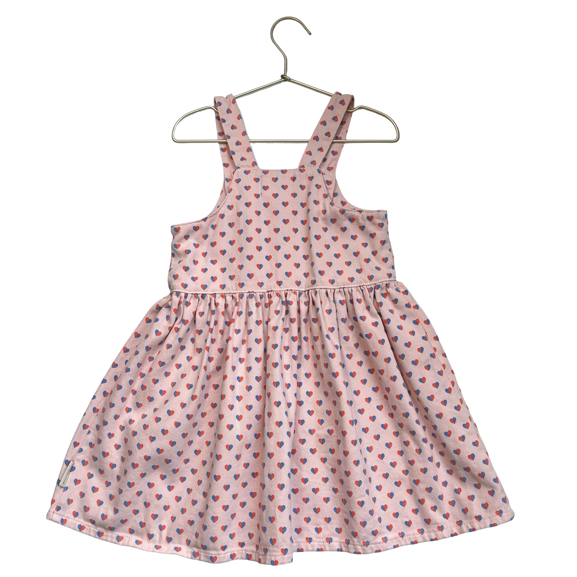 Piupiuchick Pink Heart Print Denim Overall Dress - Size 6Y
