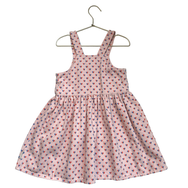 Piupiuchick Pink Heart Print Denim Overall Dress - Size 6Y