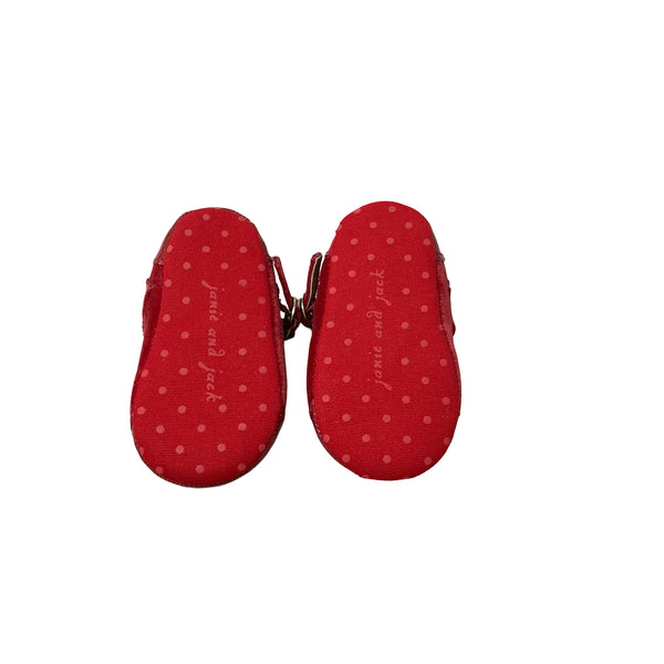 Janie and Jack Red Patent & Velvet Soft Sole Shoes - Size 6-12 Mo