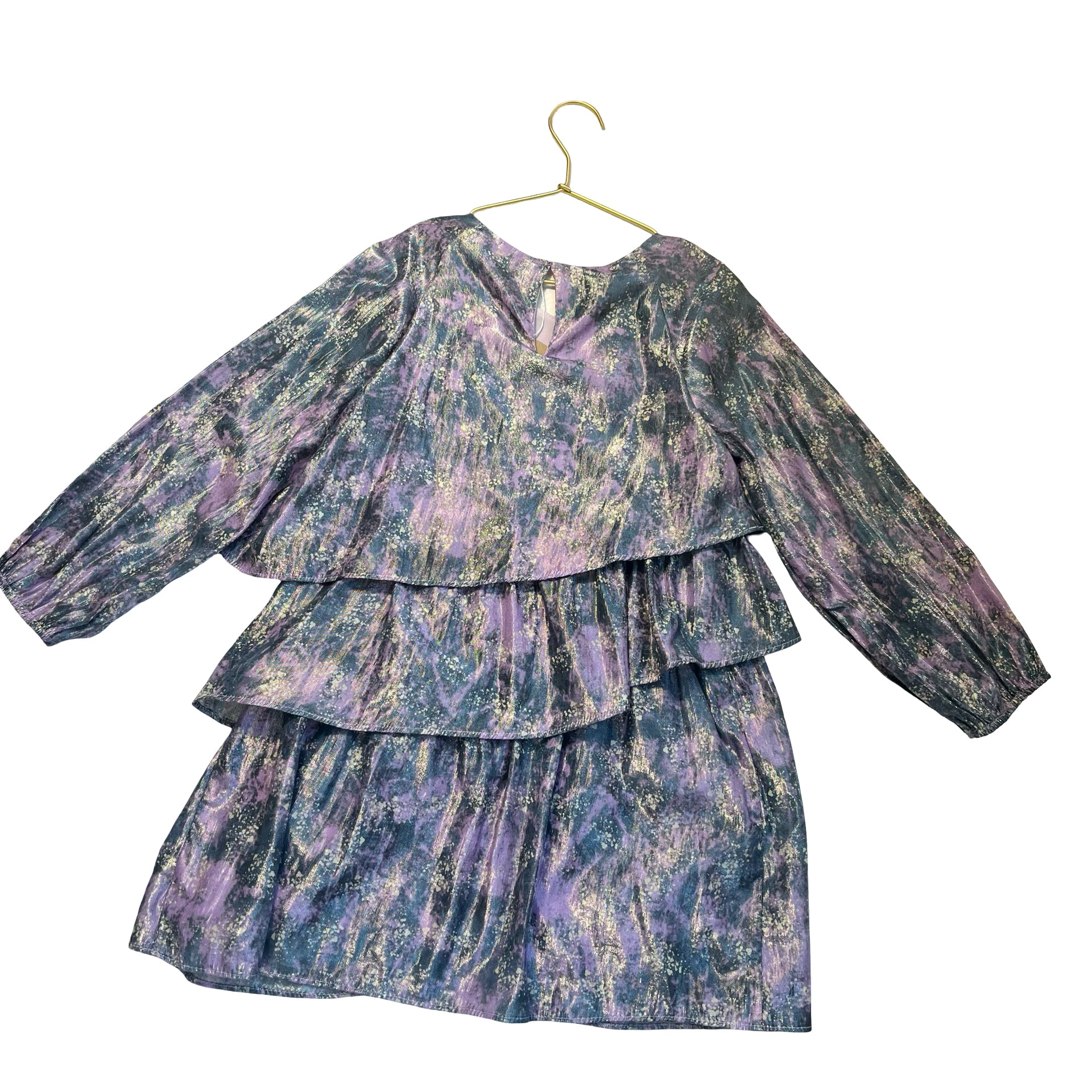 Zara Lavender, Gray, Ivory Pattern Shimmer Dress - Size 9