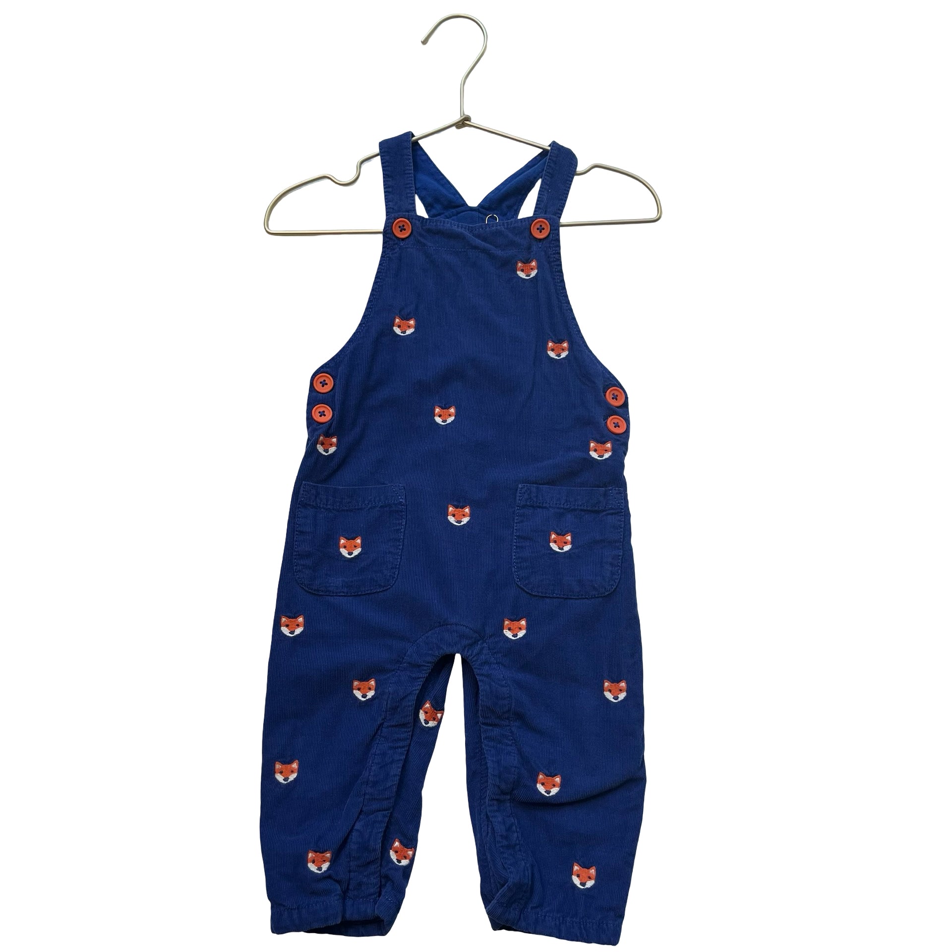 Baby Boden Blue Corduroy Embroidered Fox Overalls - Size 9-12 Mo