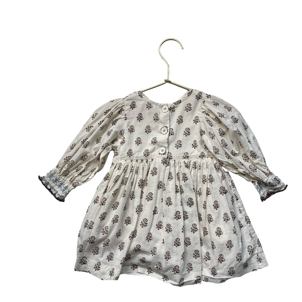 Pink Chicken Ivory & Brown Flower Print Smocked Dress - Size 3-6 Mo