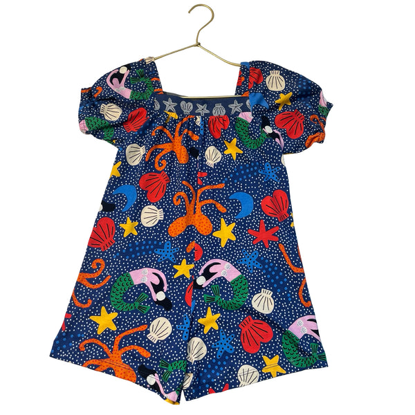 Fabula Blue & Colorful Mermaid & Shell Print Romper - Size 6