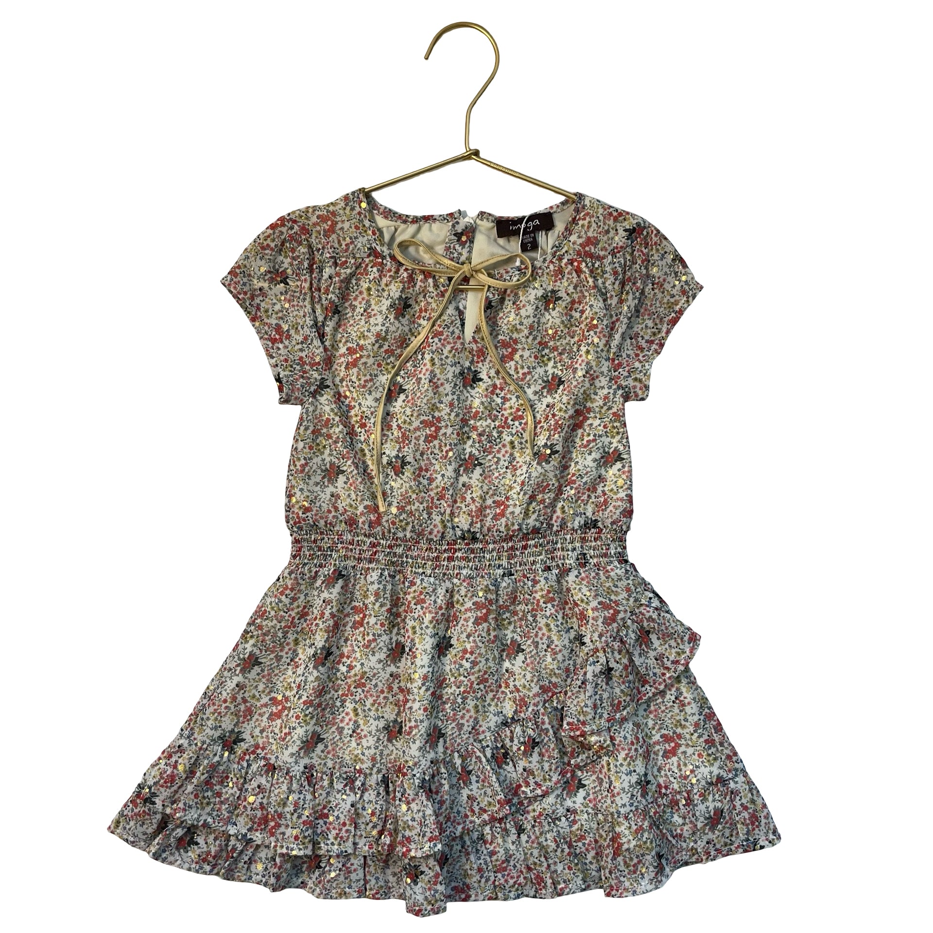 Imoga Floral & Gold Metallic Chiffon Dress - Size 2