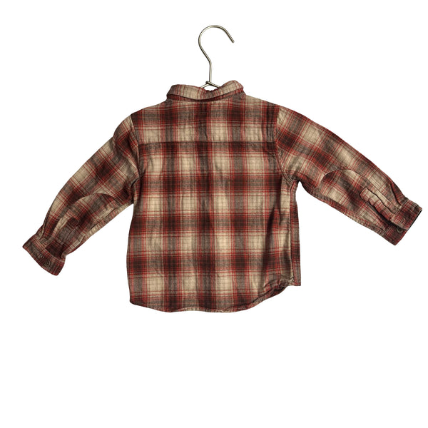 Zara Tan, Brown, Orange Plaid Flannel Button Down - Size 12-18 Mo