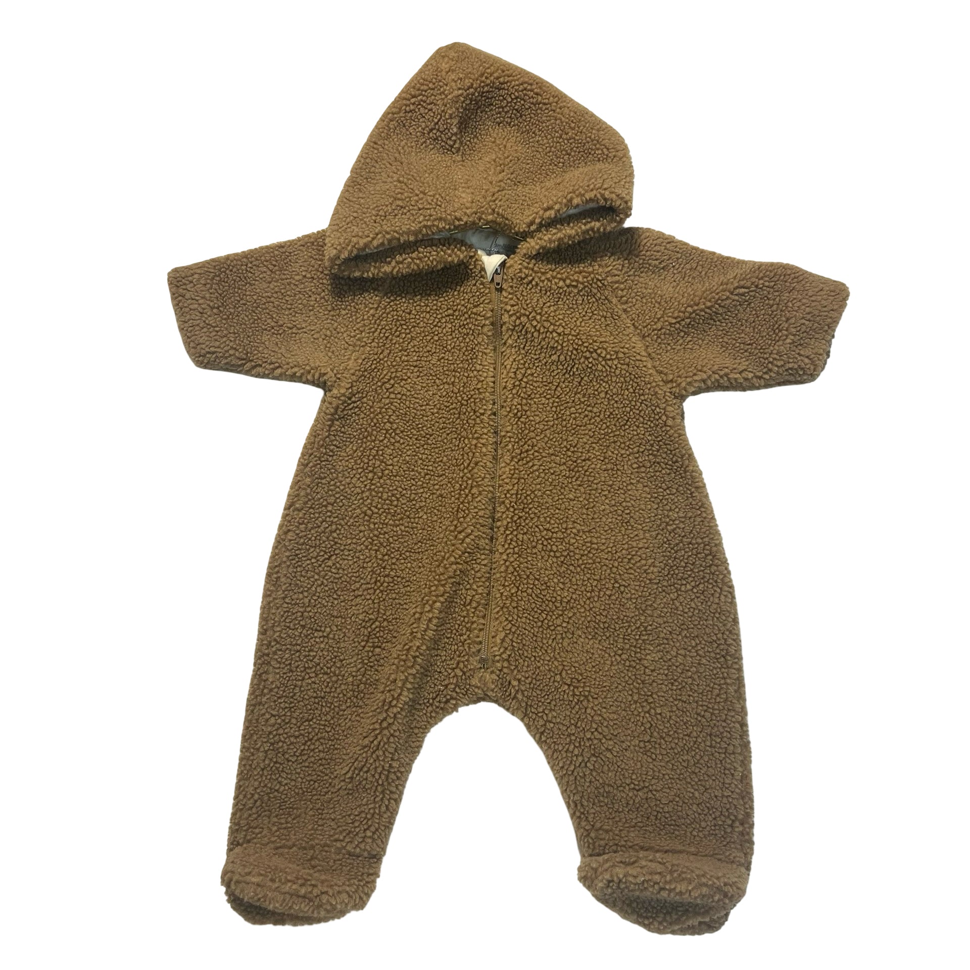 Petit Bateau Brown Sherpa Footed Bunting - Size 3 Mo