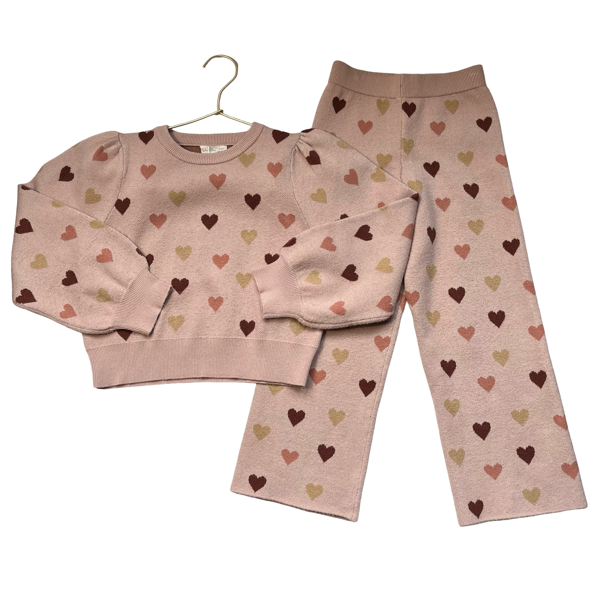 Rylee & Cru Pink Heart Knit Sweater & Wide-Leg Pants - Size 8-9Y