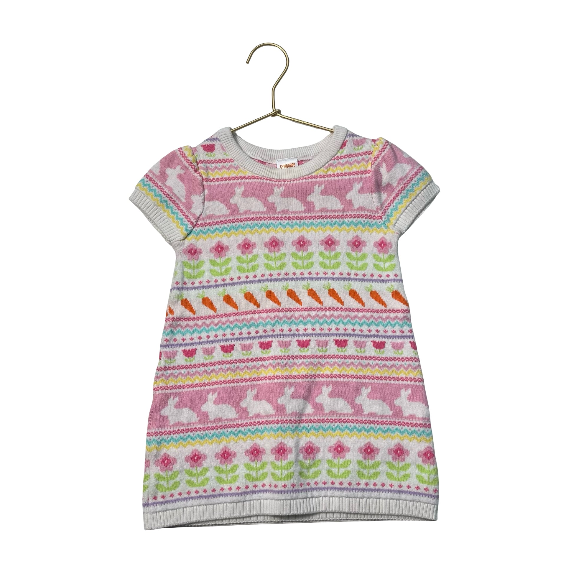 Gymboree Pastel Bunny, Flower, Carrot Pattern Sweater Dress - Size 2T