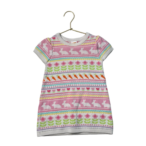 Gymboree Pastel Bunny, Flower, Carrot Pattern Sweater Dress - Size 2T