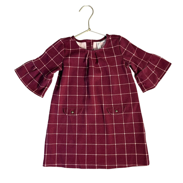 Janie and Jack Burgundy & Pink Windowpane Plaid Dress - Size 3