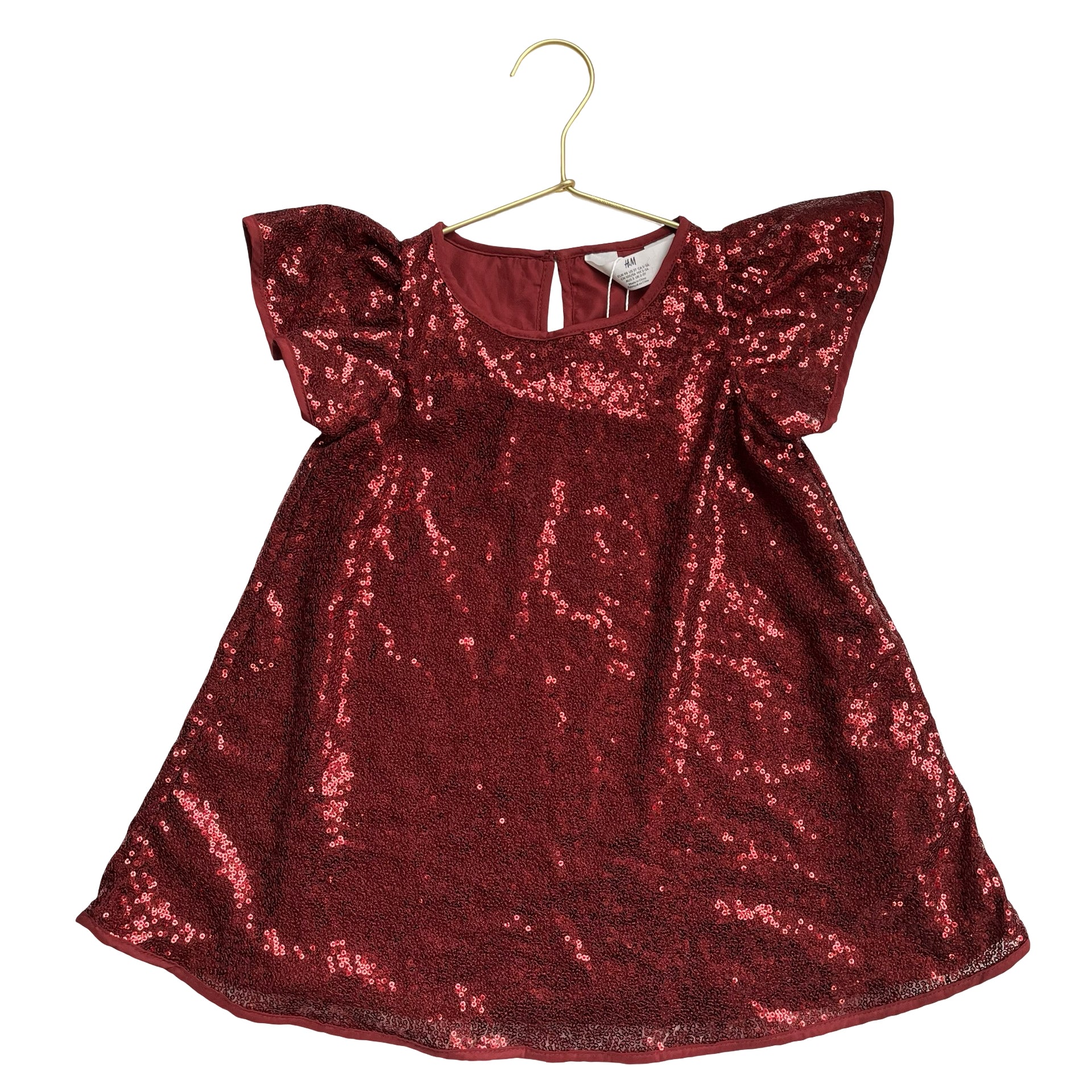 H&M Dark Red Sequins Short Sleeve Dress - Size 3