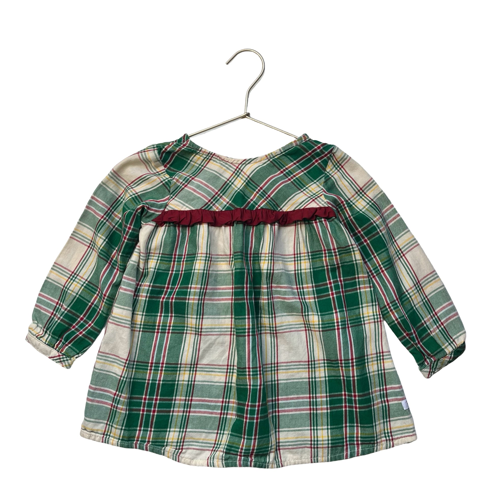 Ruffle Butts Green, Ivory & Red Plaid Flannel Shirt - Size 3