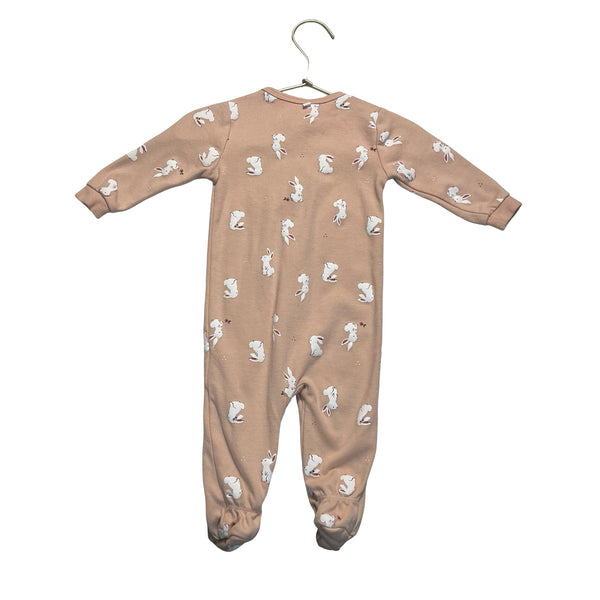 Petit Lem Peach Bunny Print Footed One-Piece PJ - Size 6 Mo