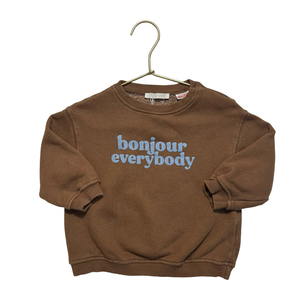 Zara Brown 'Bonjour Everybody' Sweatshirt - Size 9-12 Mo