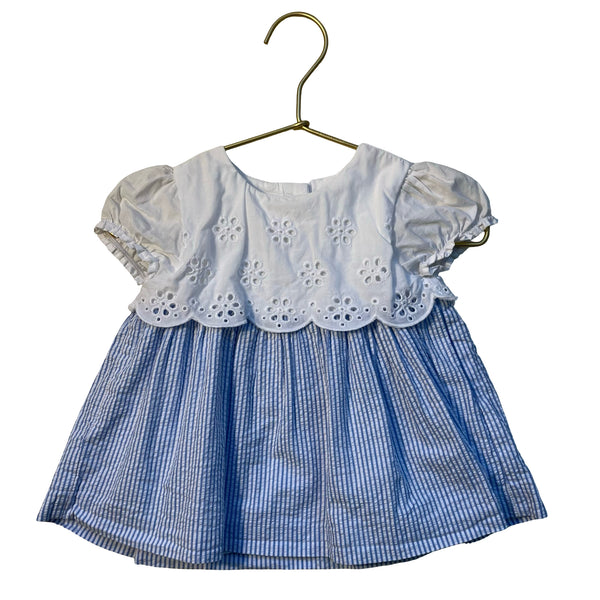 Janie and Jack Blue & White Striped Seersucker & White Eyelet Top - 18-24 Mo