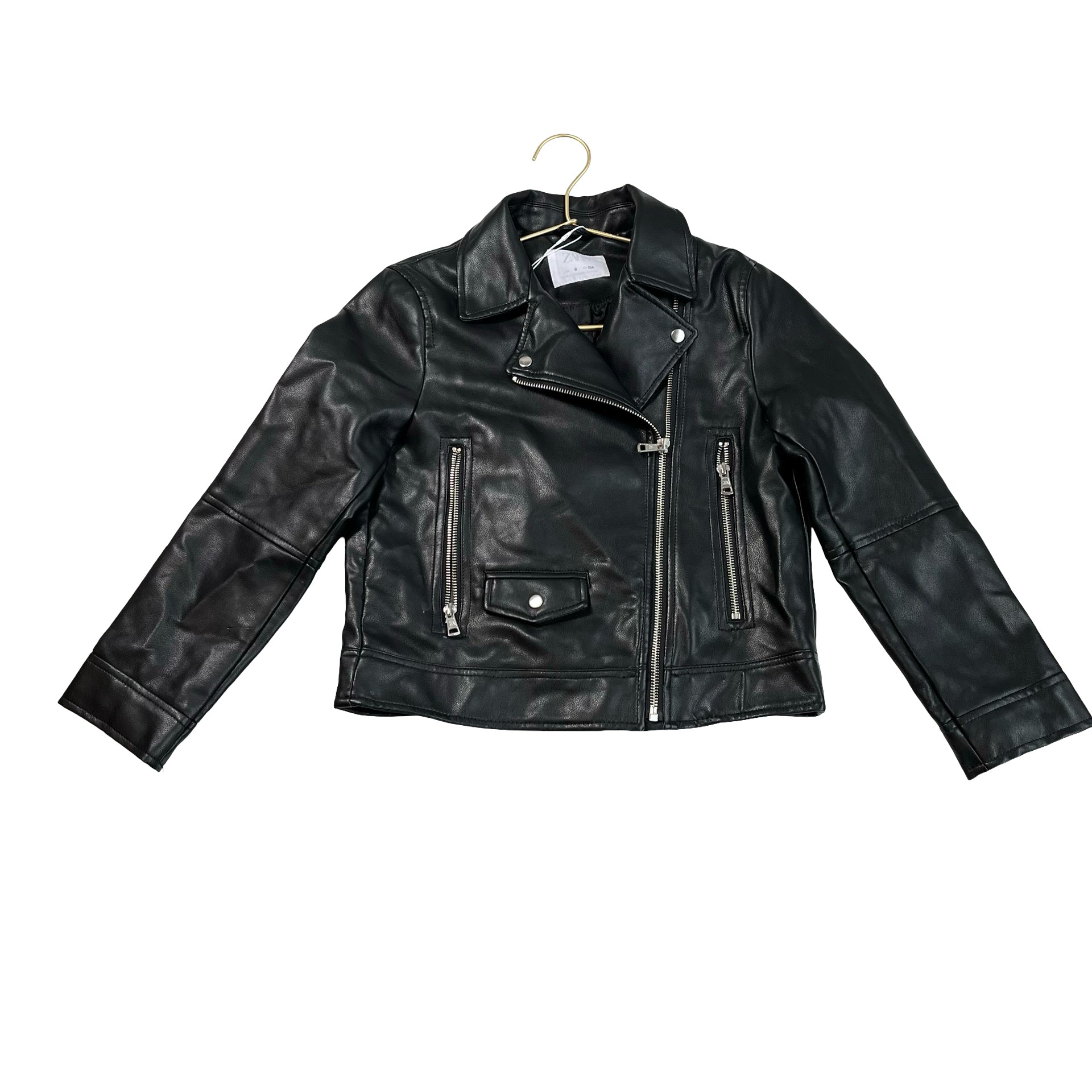 Zara Black Faux Leather Moto Jacket - Size 9