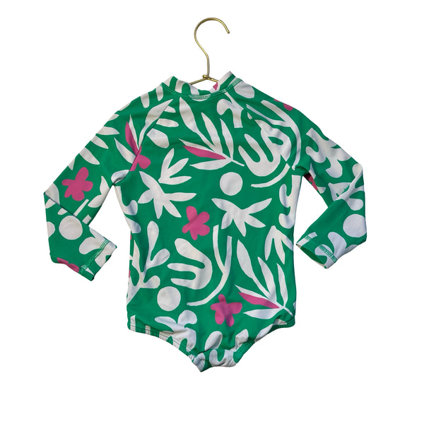 Hanna Andersson Green, Ivory, Pink Print Swim Suit - Size 3T