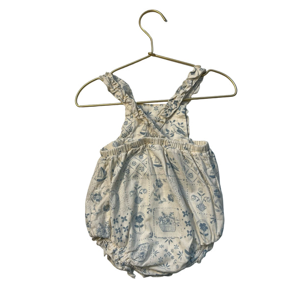 Rylee & Cru Ivory & Blue Summer Print Bubble Romper - Size 6-12 Mo