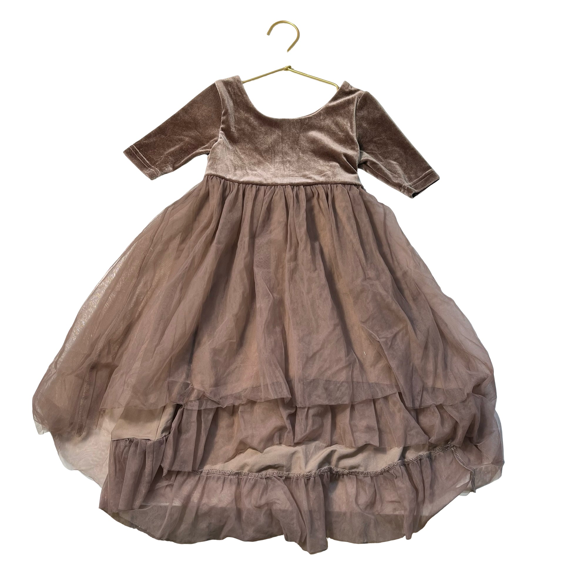 Indie Blue Light Brown Velvet & Tulle Dress - Size 2T