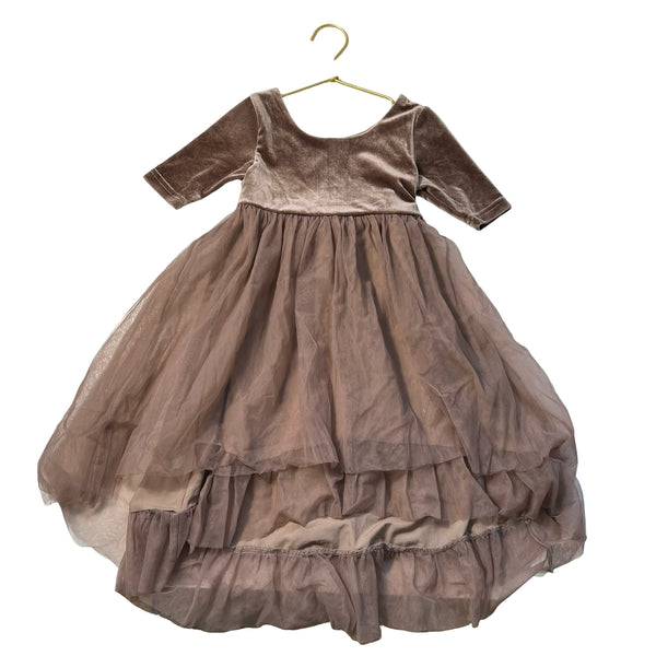 Indie Blue Light Brown Velvet & Tulle Dress - Size 2T