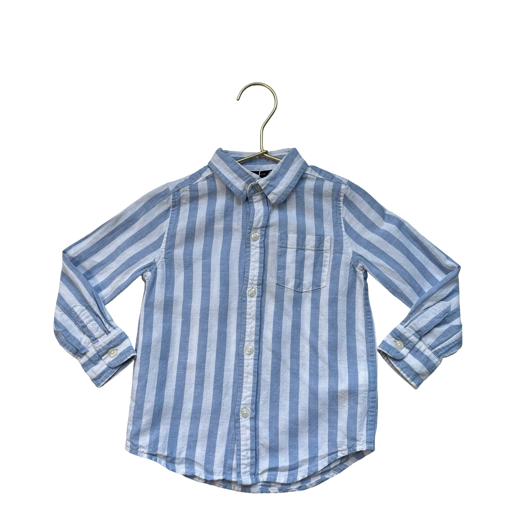 Janie and Jack Blue & White Striped Linen-Cotton Button Down Shirt - Size 2T