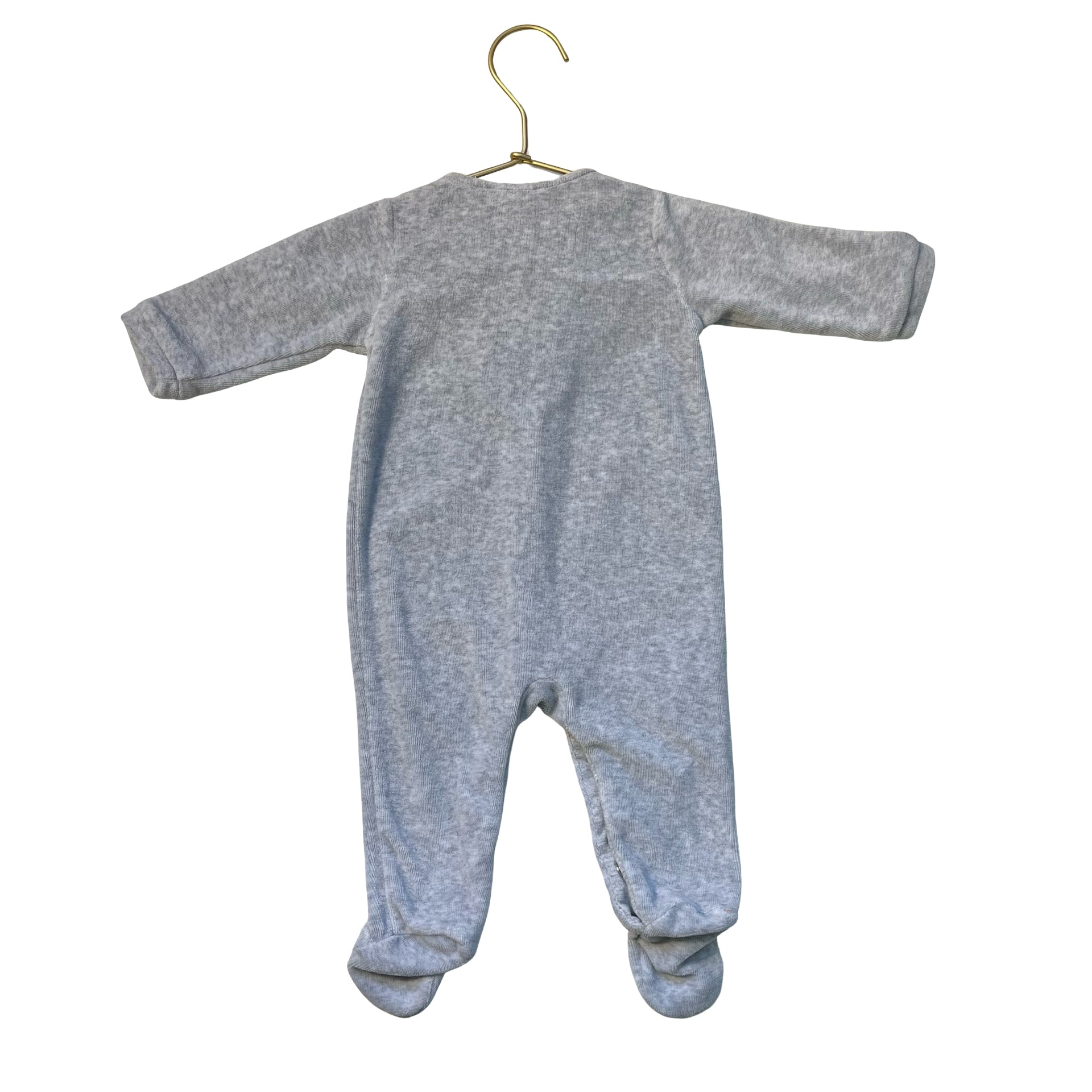 Jacadi Gray Velour Scallop Footed One-Piece - Size 3 Mo