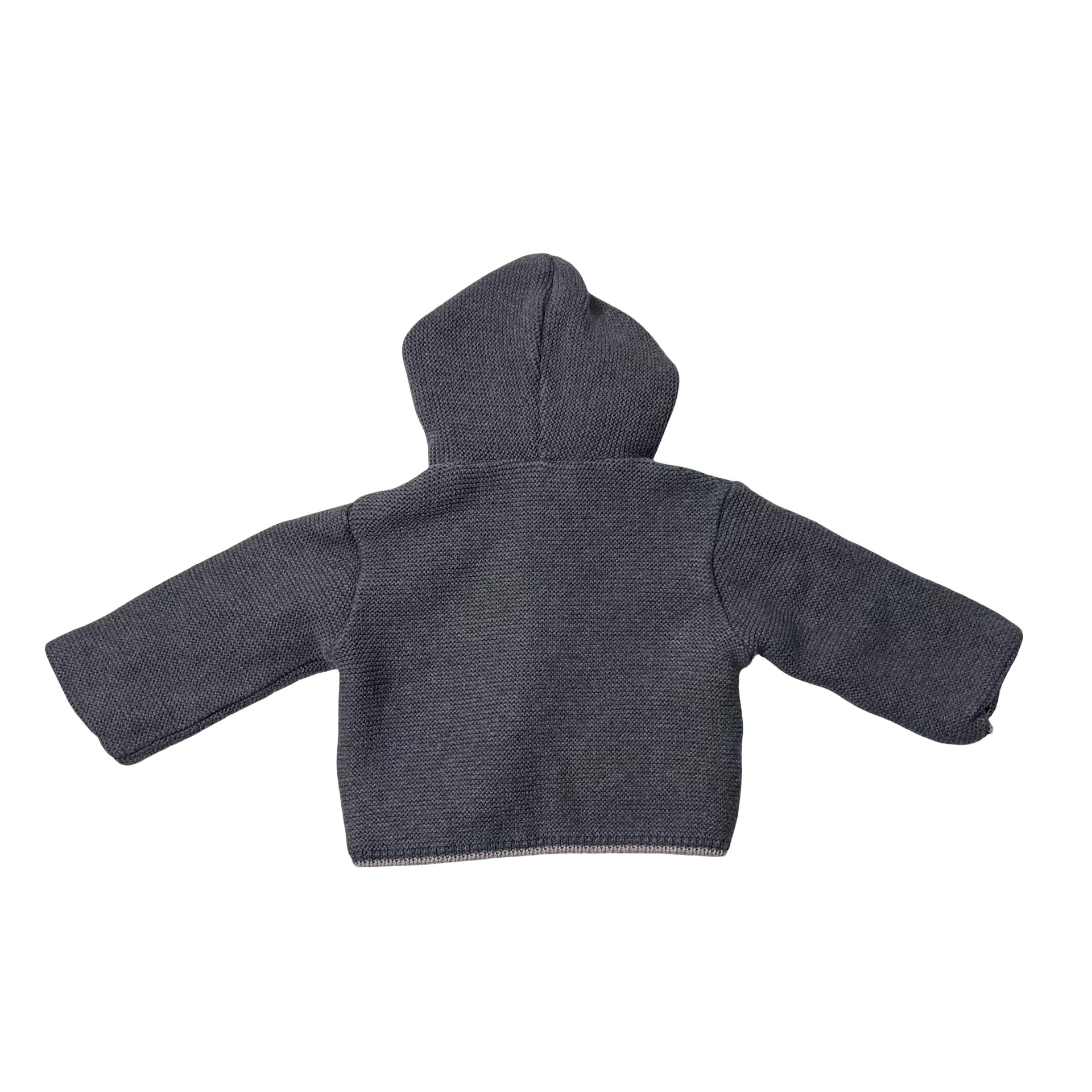 A Soft Idea Reversible Gray & Plaid Cotton Hooded Cardigan Sweater - Size 6 Mo