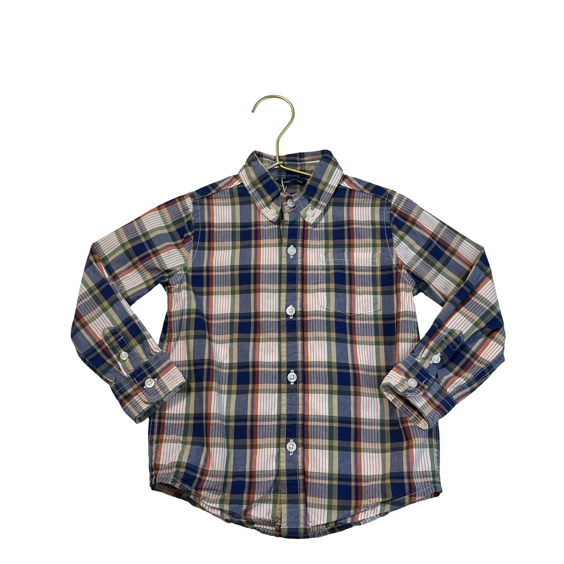 Janie and Jack Ivory, Blue, Green, Orange Plaid Button Down Shirt - Size 2T