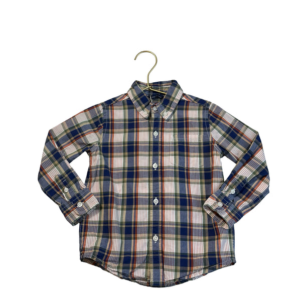 Janie and Jack Ivory, Blue, Green, Orange Plaid Button Down Shirt - Size 2T