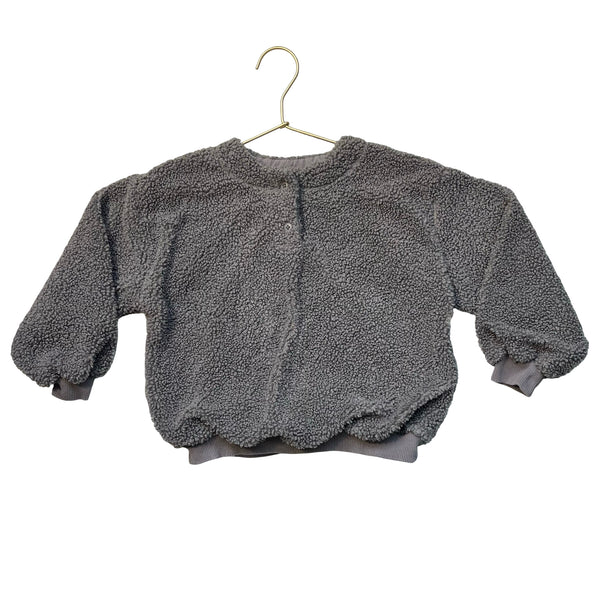 Zara Gray Sherpa Henley Sweatshirt - Size 6