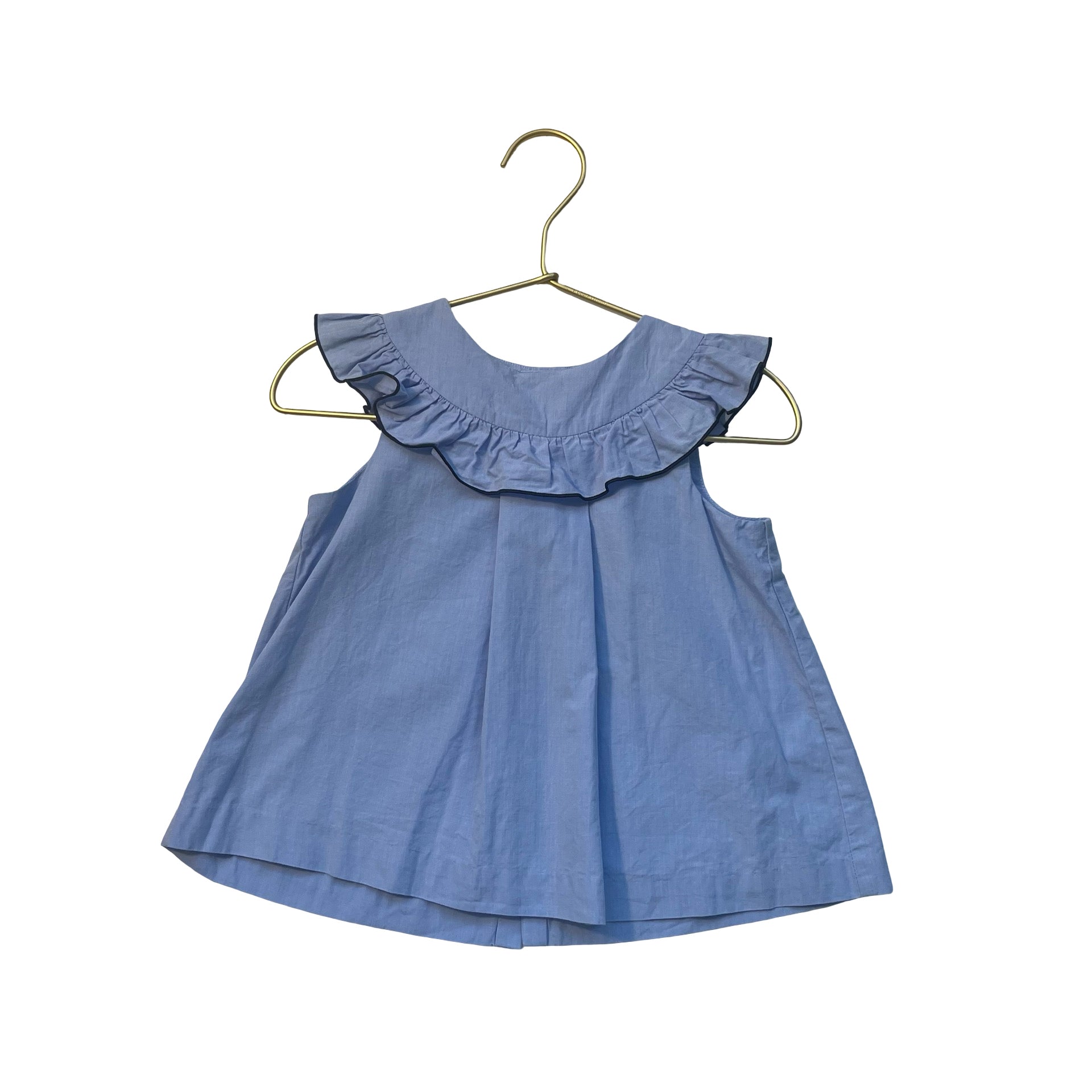 Jacadi Blue Ruffle Collar Blouse - Size 36 Mo