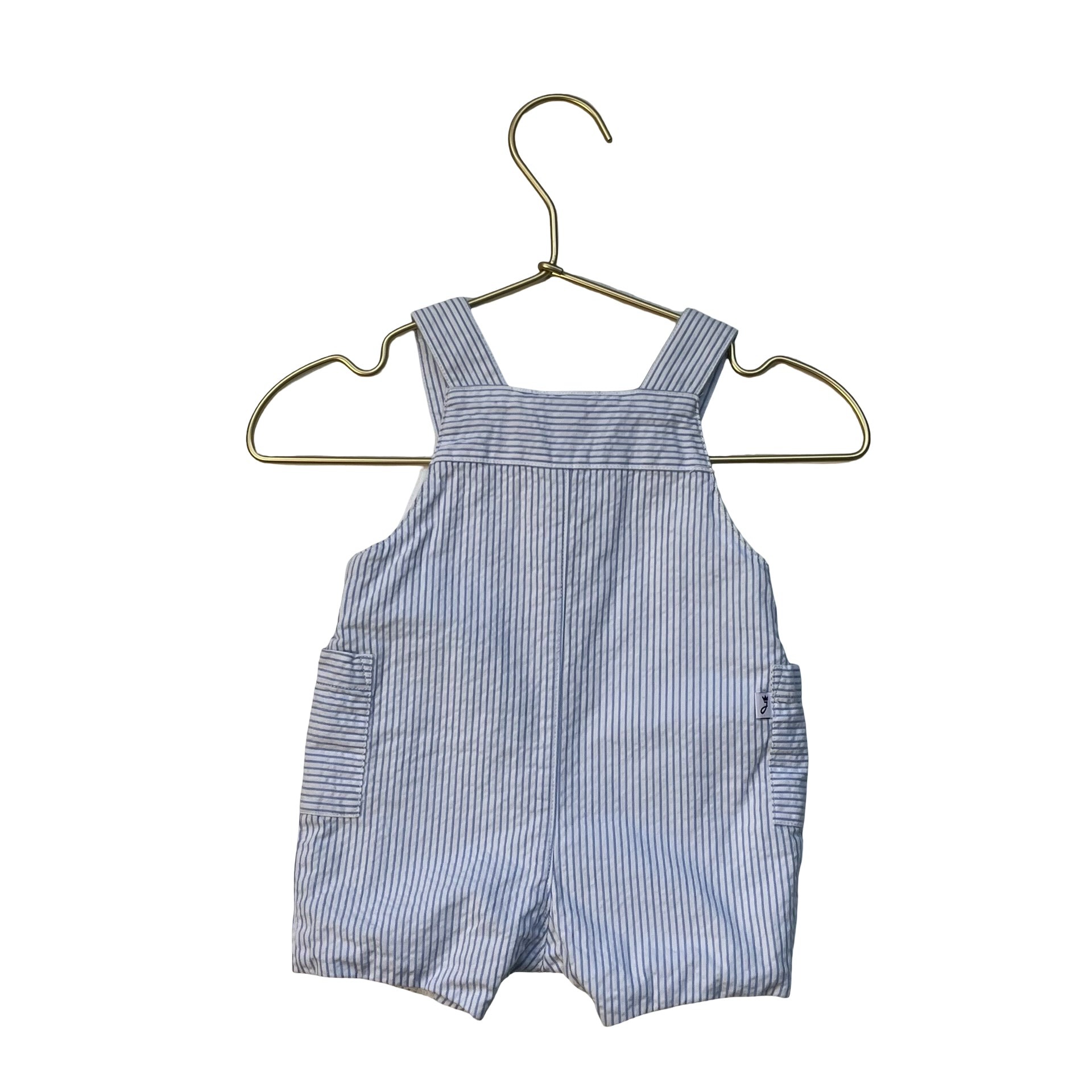 Jacadi White & Blue Striped Overall Romper - Size 1 Mo