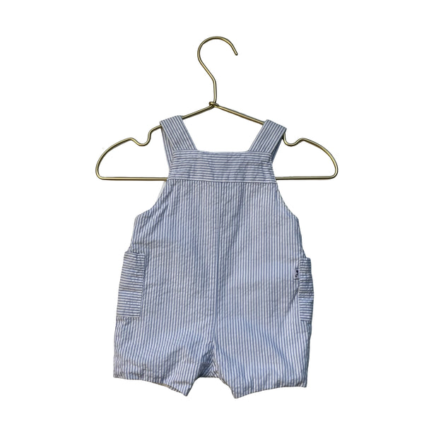 Jacadi White & Blue Striped Overall Romper - Size 1 Mo