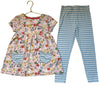 Mini Boden Pink Farm Animal Tunic Top & Blue Striped Leggings Set - Size 6-7Y