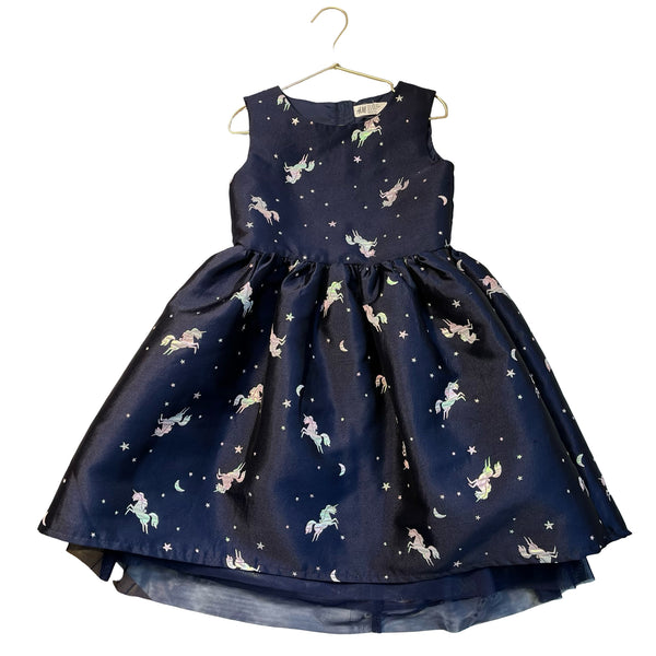 H&M Navy & Metallic Unicorn Dress - Size 7-8Y