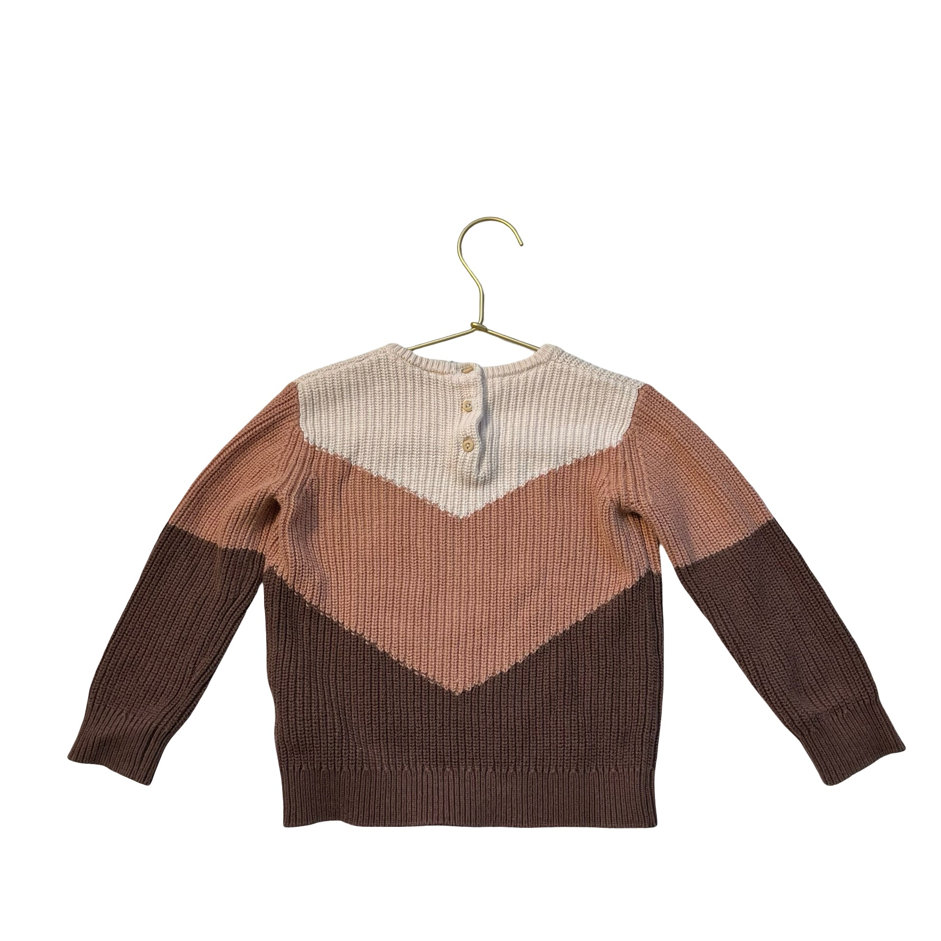 H&M Brown, Tan, Ivory Chevron Cotton Sweater - Size 3T