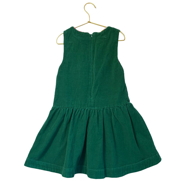 Mini Boden Green Corduroy Heart Pocket Overall Dress - Size 6-7