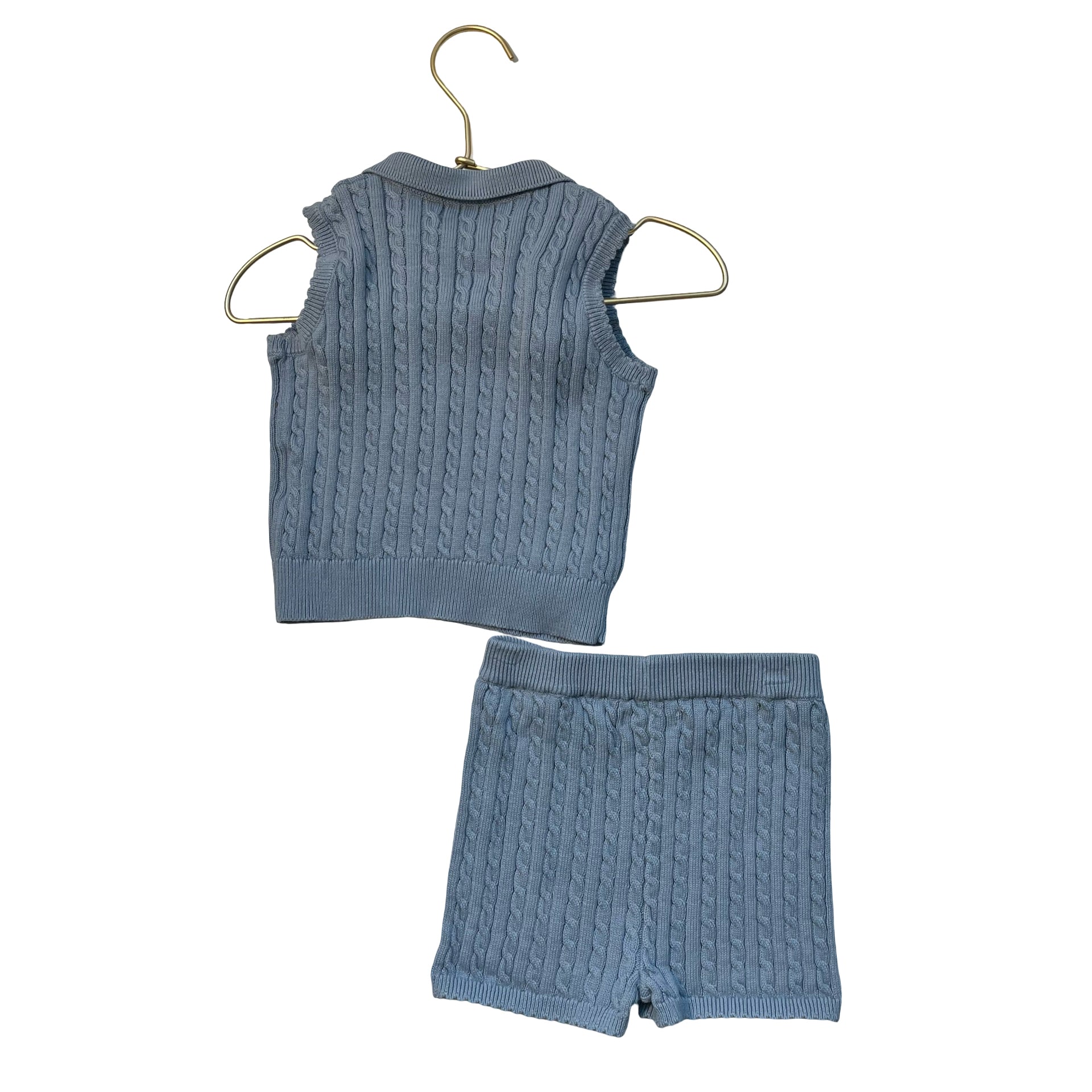 Ralph Lauren Blue Cotton Cable Knit Polo Sweater & Shorts Set - Size 12 Mo